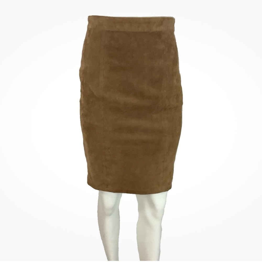 Vintage 90's Cayenne Sz 2 100% Suede Leather Knee Length Pencil Skirt Brown